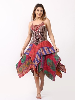 Women's Spaghetti strap Fit & Flare Kantha Cotton Party Dress Wholesale Mix Lot