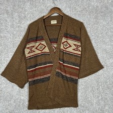 True Vintage 60s/70s Aztec Print Knit Cardigan Size Medium Brown Red Cream