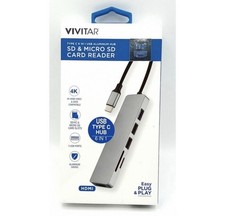Vivitar-Type-C 6 In 1 USB Aluminum Hub SD/Micro SD Card Reader 4K 3 USB Ports