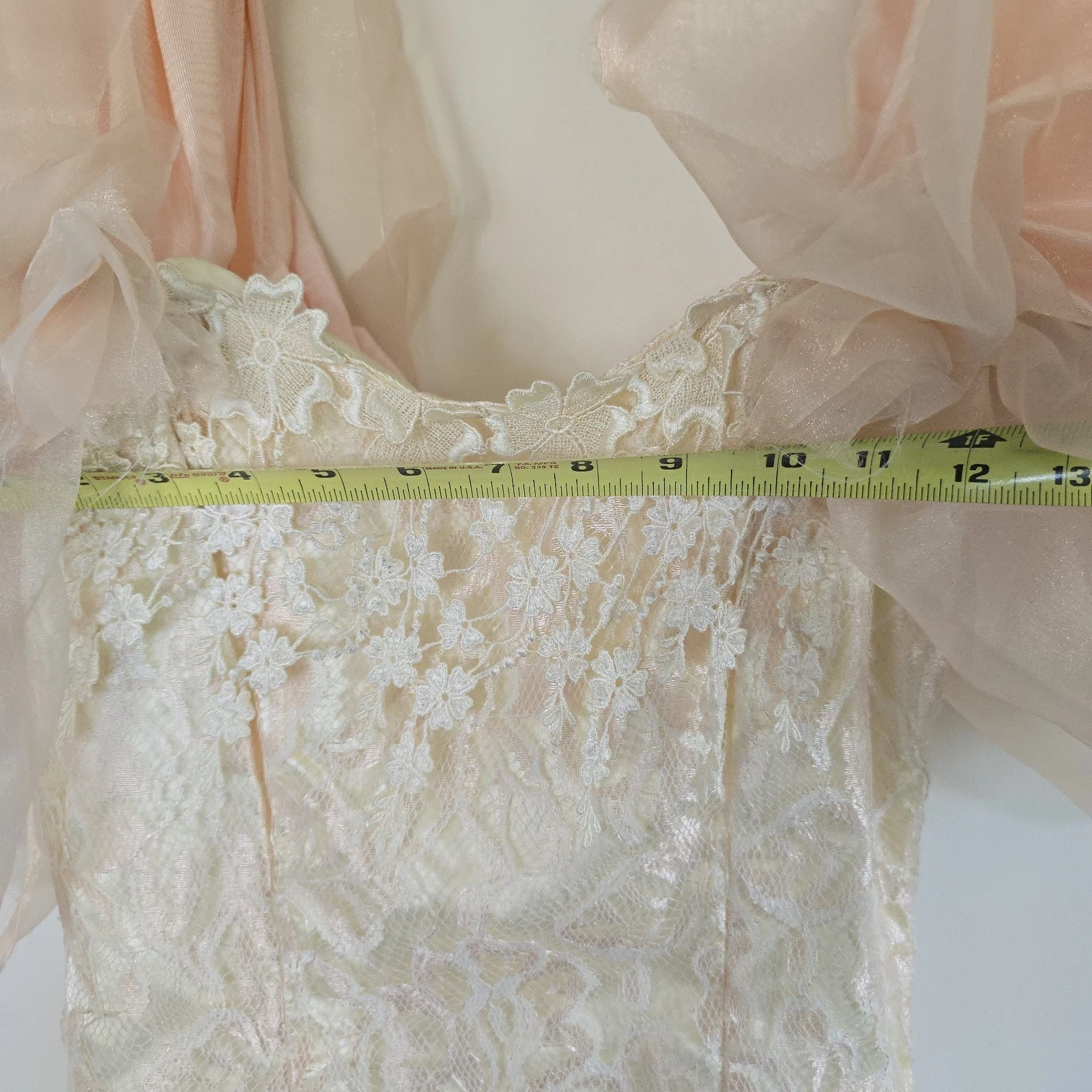 OFF WHITE Abito da sposa donna Loralie vintage ballo taglia 8 rosa bianco sporco raso pizzo