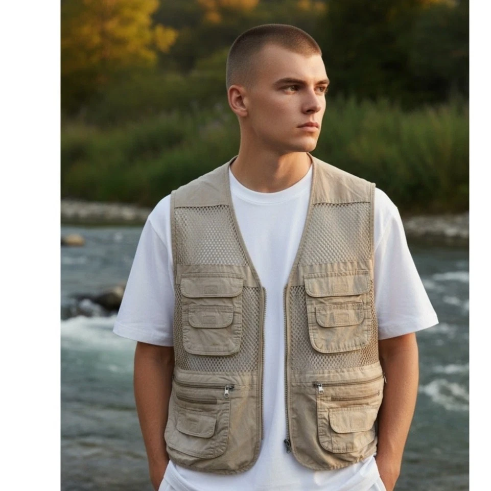Rizanee Unisex Mesh Breathable Fishing Vest Multi-Pockets Outdoorwear Sz XXL NEW