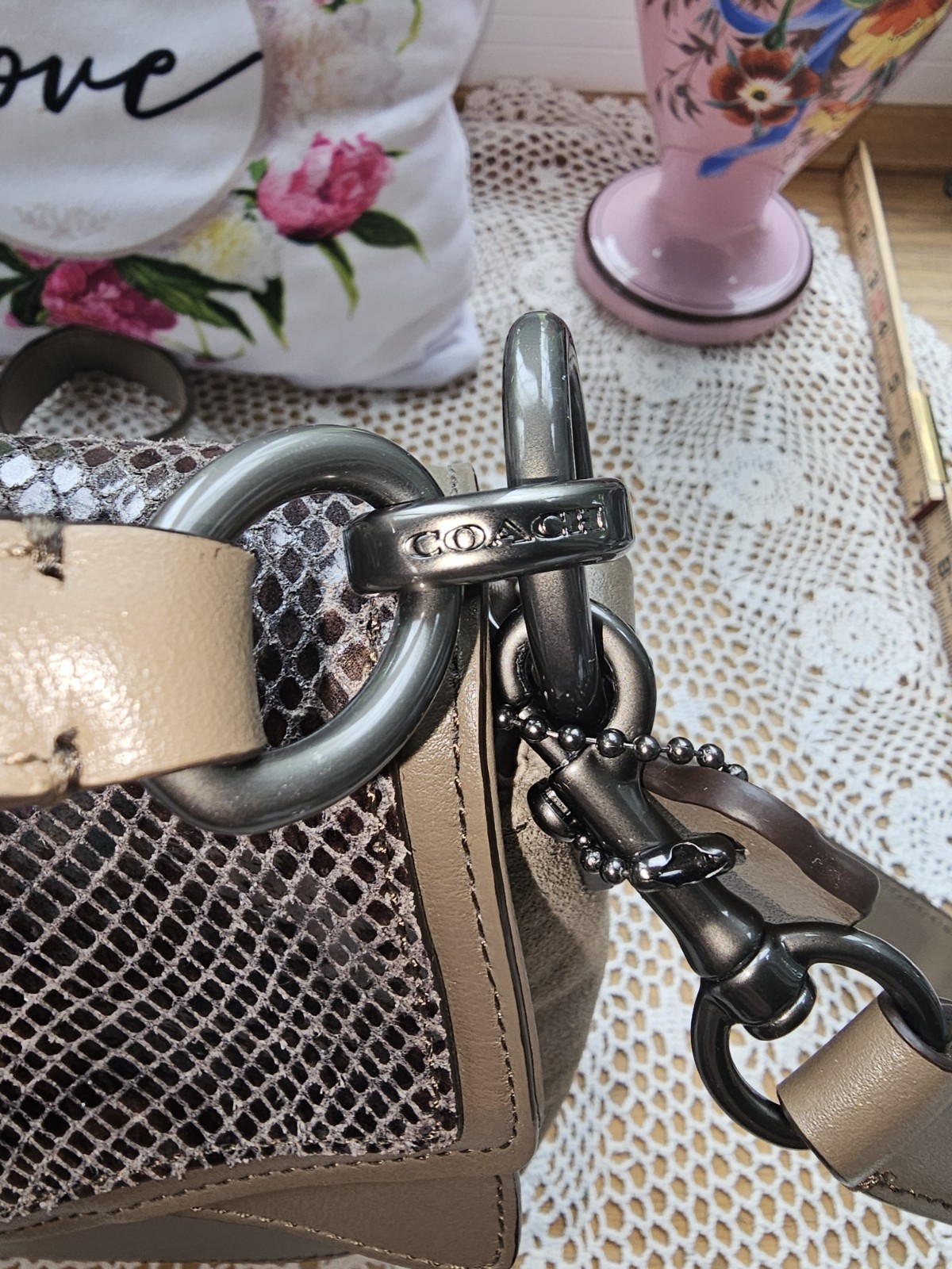 COACH TAYLOR SUEDE EXOTIC PYTHON MEDIUM FLAP CROS… - image 9