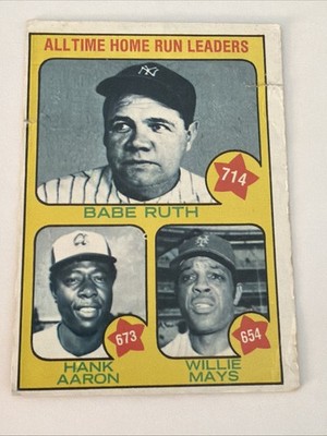 1973 Topps Baseball #1 All Time HR Leaders Babe Ruth Hank Aaron Wiille Mays Poor