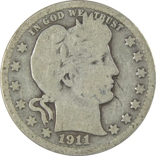 1911 D Barber Silver Quarter AG About Good 25c Coin SKU:I24001