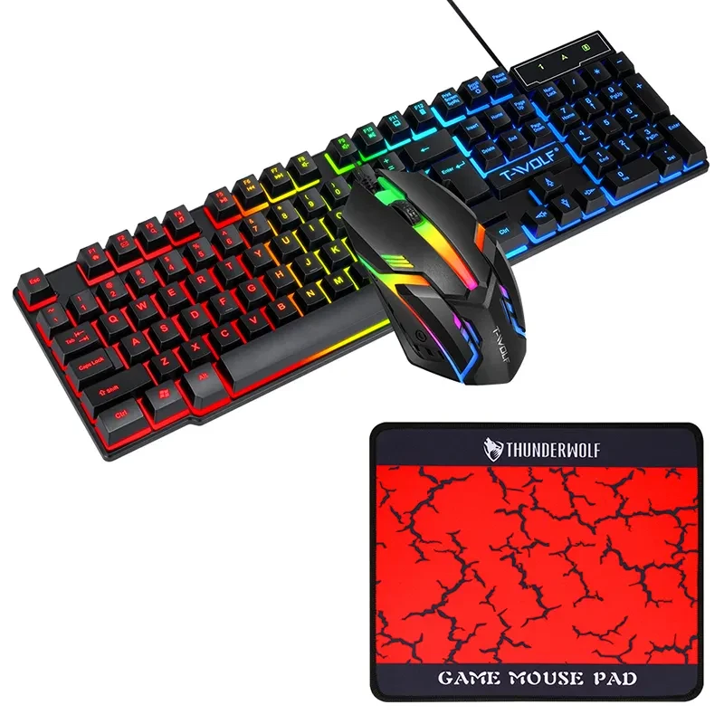 T-WOLF RGB Gaming Bundle Keyboard Mouse Headset Pad 4in1 Set PC USB Mic Gift - Image 2 of 4