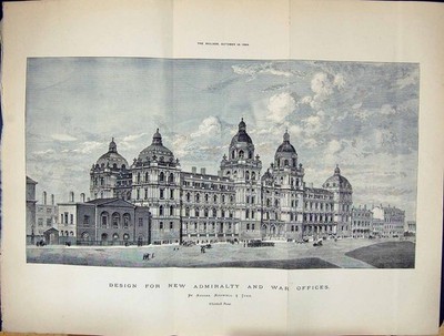 Alter Baumeister 1884 Entwurf Admiralität Kriegsämter Gebäude Maxwell Tuke Victorian