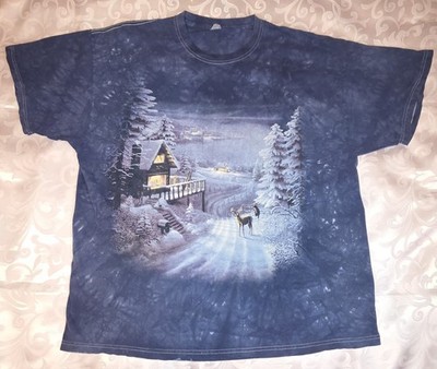 VTG Y2K Winter Snow Deer Cabin Tie Dye T-shirt 2XL XXL JERZEES Heavyweight 