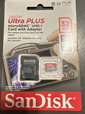 SanDisk Ultra Plus 32 GB SD Memory Card microSDHC UHS-1 Card w/Adapter NEW
