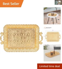 Authentic Zamak Turkish Floral Serving Tray - Elegant 16.5in x 11in Gold Design