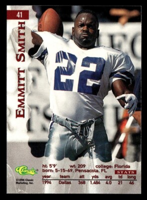 Emmitt Smith 1995 Classic Assets Card #41 Dallas Cowboys | eBay