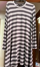 BCBGMaxazria Gray STRIPED Light-Weight Knit MIDI Shift SWEATER DRESS L Viscose
