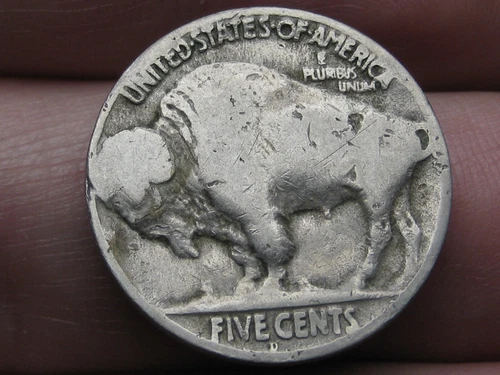 1919 D Buffalo Nickel 5 Cent Piece- Denver, Good/VG Reverse Details