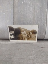 WW2 Era Photo US Soldier Military Vehicle W/ Local Boy 4.5x3