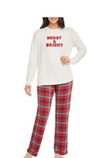 Women's Holiday Family 2-Piece Long Sleeve Top  Plaid Pant Pajama Set Size M 