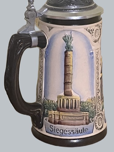 Berlin Wall German Stoneware Beer Stein Brandenburger Tor Siegessaule Decimal - Picture 13 of 22