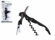 3 IN 1 Professional Cork Screw Wine Bottle Opener BLACK AND STEEL Waiter Friend 
