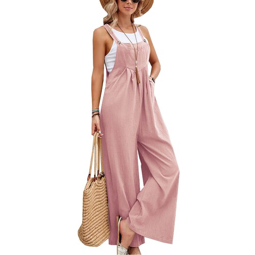 Womens Wide Leg Dungarees Jumpsuit Ladies Loose Casual Overalls Playsuit Rompers - Picture 15 of 19