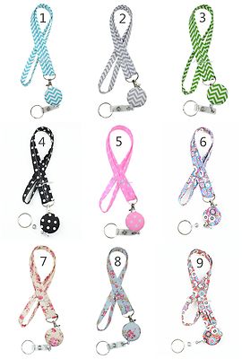 Narrow Fabric Doliphine Lanyard with Retractable ID Badge Reel Holder Key chain