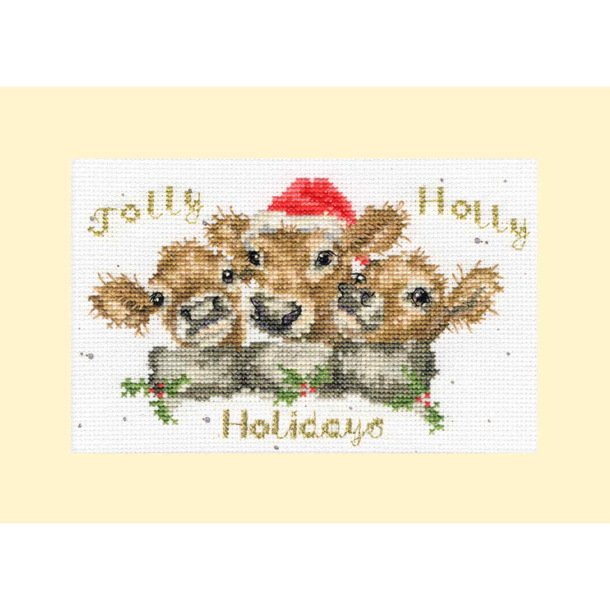 Bothy Threads  greating card counted cross stitch kit ""Jolly Holly"", XMAS75, 16x