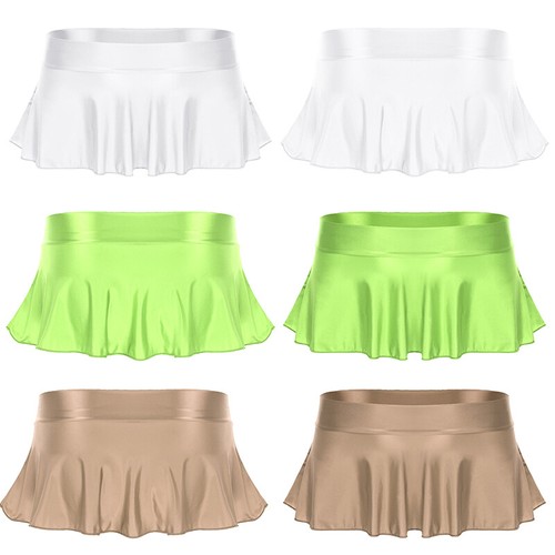 Sexy Women Ladies Pleated Mini Skirt School Dance Club Micro Dress Glossy Shiny - Picture 6 of 21