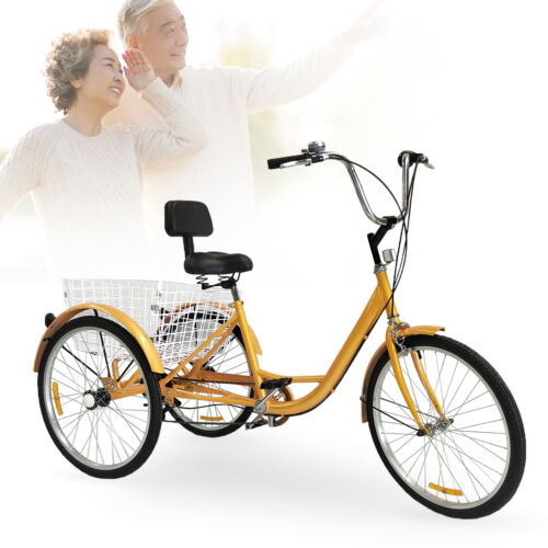24 Zoll Erwachsene Dreirad 6 Gang 3 Räder Fahrrad Seniorenrad Tricycle mit Korb - Afbeelding 2 van 57