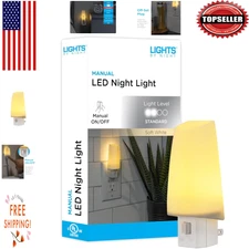 Soothing Amber LED Night Light - Manual On/Off, Space-Saving Plug-In Design