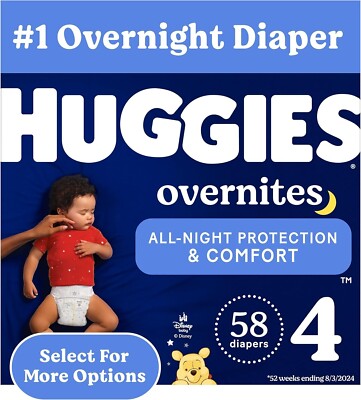 Huggies Overnites Disposable Baby Diapers Size 4 - 58 Count,  Overnight