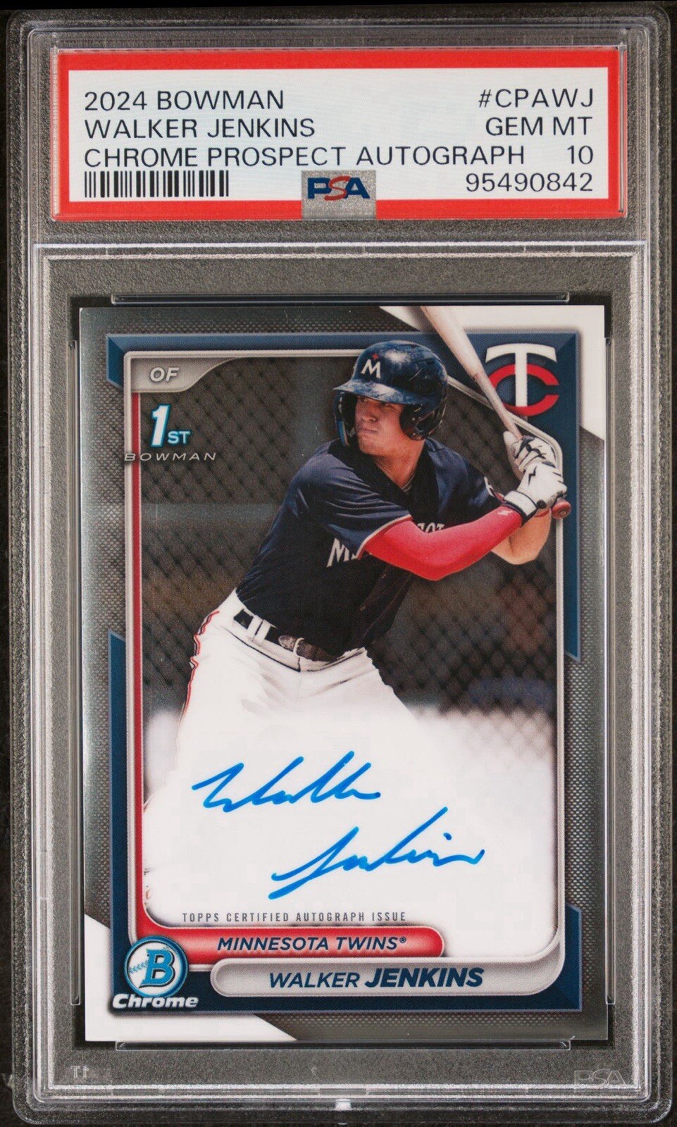 Walker Jenkins 2024 Bowman 1st Chrome Prospect  Rookie Auto PSA 10 Gem Twins
