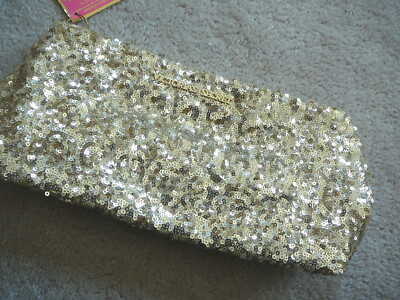 ⭐︎ VICTORIA'S SECRET GOLD SEQUIN CLUTCH PURSE HAND BAG SNAP CLOSURE