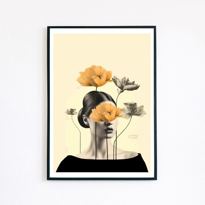 Abstrakte Blumen Collage Portrait Illustration 7x5 Wohndeko Wandkunstdruck