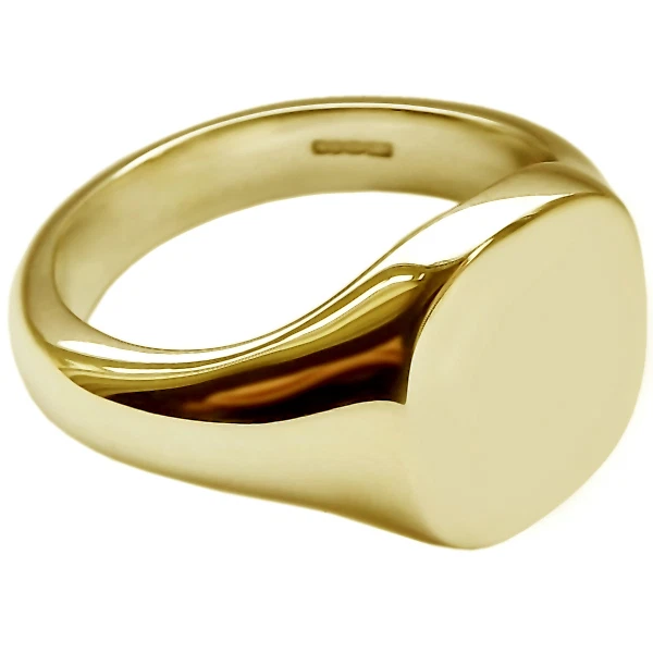 9ct Yellow Gold Cushion Signet Rings Heavy 14x13x3mm 375 UK HM Bespoke Finished