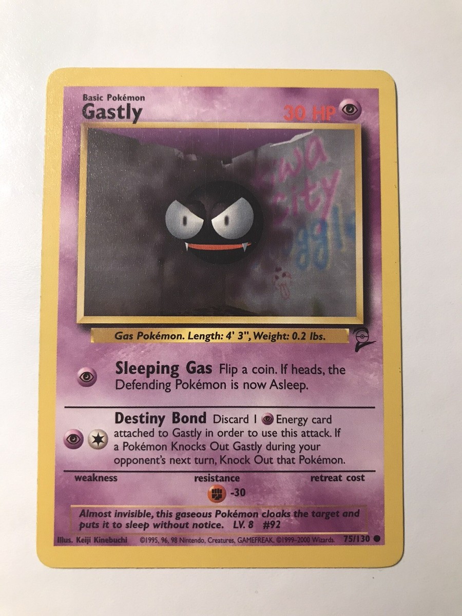 1999 gastly pokemon card value 1999 Gastly Basic Pokemon Card 75/130 2nd Edition