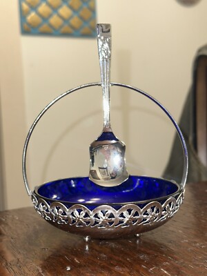 Mayell EP On Steel Sugar Jam Bowl Dish Cobalt Blue With Spoon - Made in England
