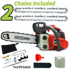 25.4cc Gas Powered Top Handle Chainsaw 2-Stroke Engine Cut Tree Wood w/2 chains