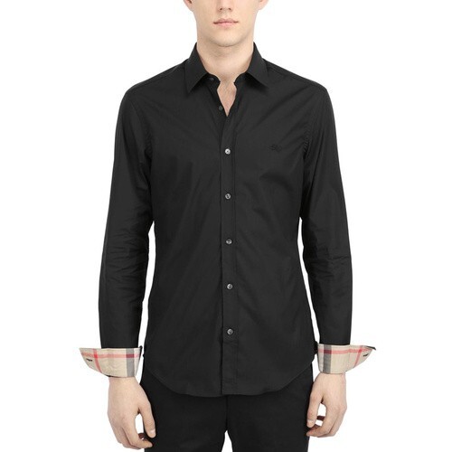 Men Burberry Brit Shirt Cotton Black Stretch Cotton Slim Fit Size
