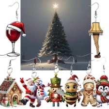 Christmas Holiday Earrings Jewelry Pendant 2D Acrylic Fun