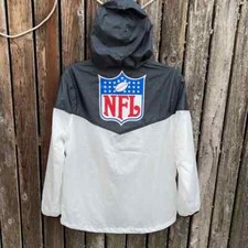 NFL Team Apparel Men Size M Full Zip Hooded Windbreaker Jacket White Anthracite