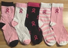 5 Pairs Womens Pink Ribbon Breast Cancer Awareness Socks Shoe Size 6-10 New