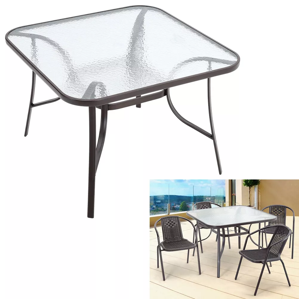 Backyard BBQ Glass Patio Table Coffee Dining Patio Furniture Side Table Desk uk