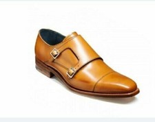 Men's Handcrafted Genuine Tan Leather Double Monk Oxford Toe Cap Brown Shoes