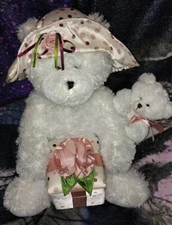 Hugfun  plush Bears Rose & Rikki  11" Gift Box Present Wrapped stuffed toy White