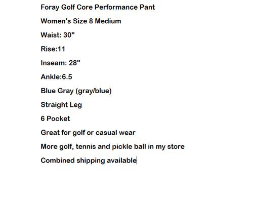 Foray Golf Core Performance Pant Size 8 Medium Blue Gray Straight Leg 6 Pocket - Picture 9 of 9
