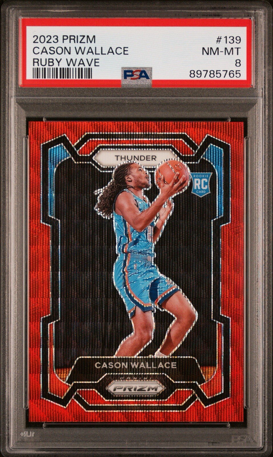 Cason Wallace 2023 Panini Prizm #139 Ruby Wave (RC) PSA 8
