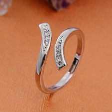 SOLID 925 Sterling Silver Cubic Zirconia Adjustable Wishbone Thumb Finger Ring