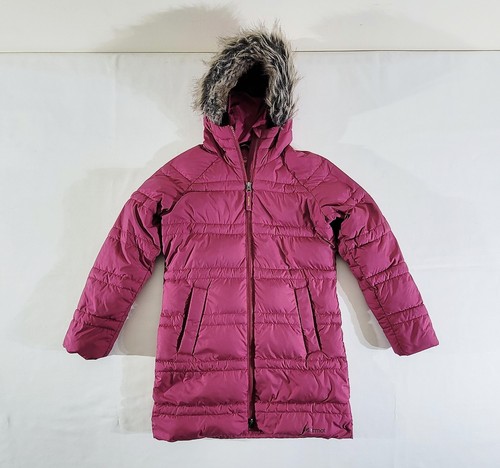 MARMOT Girls Medium 700 Fill Goose Down Puffer Parka Hooded Faux Fur Hood Trim