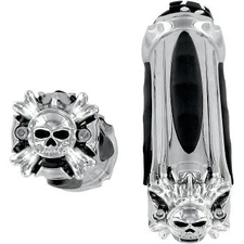 Kuryakyn 6296 Chrome Zombie Skull Hand Grips for Harley Cable Op Throttle
