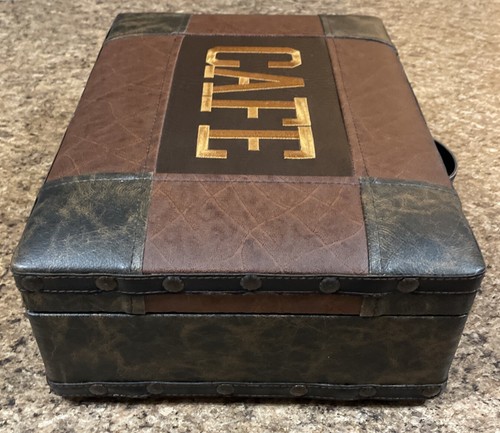 VTG CAFE BRIEFCASE SUITCASE 60s DECORATIVE LEATHER Multi-BROWNS 15" x 12" x 4" - Picture 4 of 7
