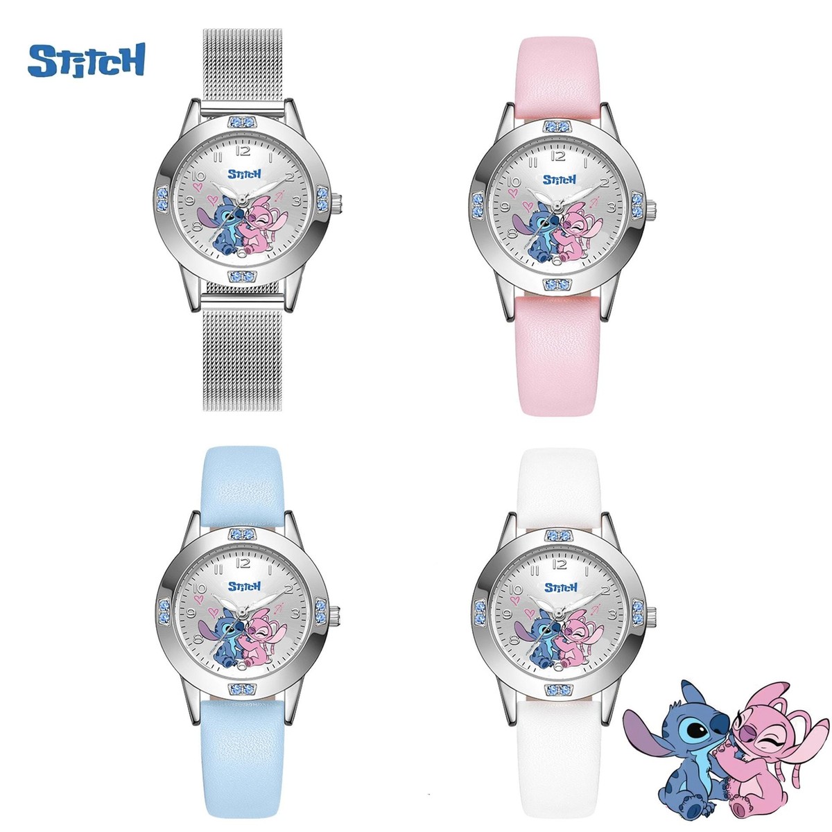 Disney Stitch Analog Watch with Faux Leather Strap, Quartz Movement, Adjustable Disney, Unisex LED Watch, LAS4033WM, with Charm, Silicone  main image 4