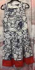 THE LIMITED Dress Womens 10 Fit & Flare Pleated White/Navy Sleeveless Lined