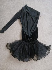 Competition Dress Ice skating Dance Black S One Shoulder 2 Layer Black Tulle